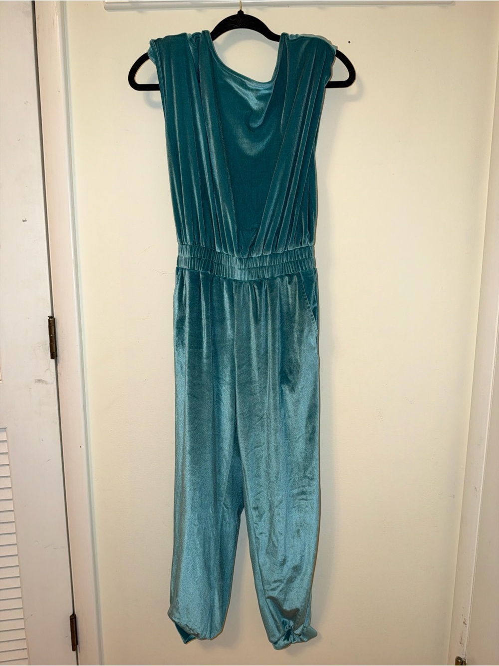 Fate Teal Velvet Sleeveless Jumpsuit